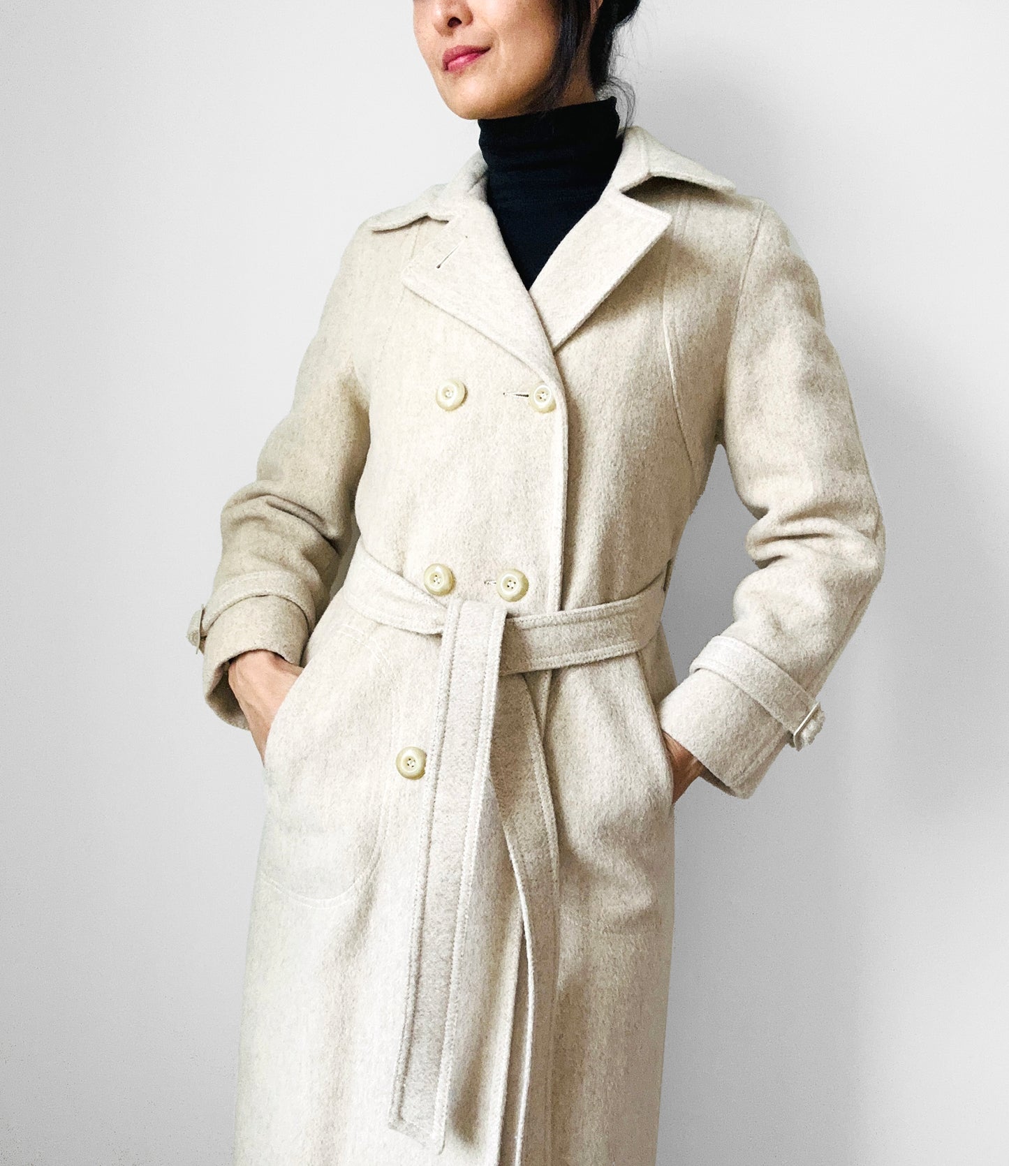 1970s Made in Canada Light Oatmeal Cream Fitted Belted Wool Coat - XS/S