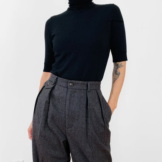 1980s Ralph Lauren High-Waisted Grey Wool Pleated Pants