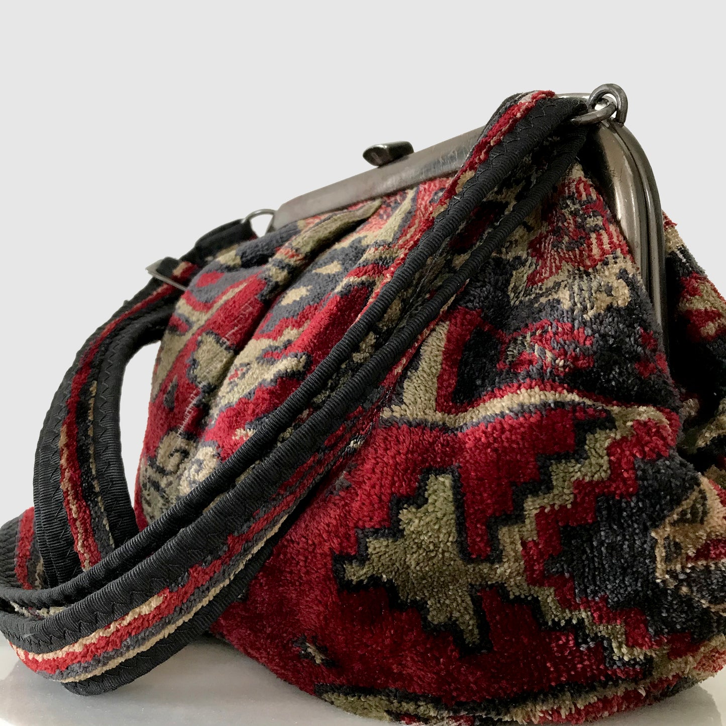 Vintage Red and Navy tapestry Carpet Bag Purse