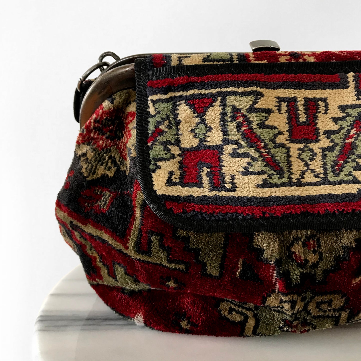 Vintage Red and Navy tapestry Carpet Bag Purse