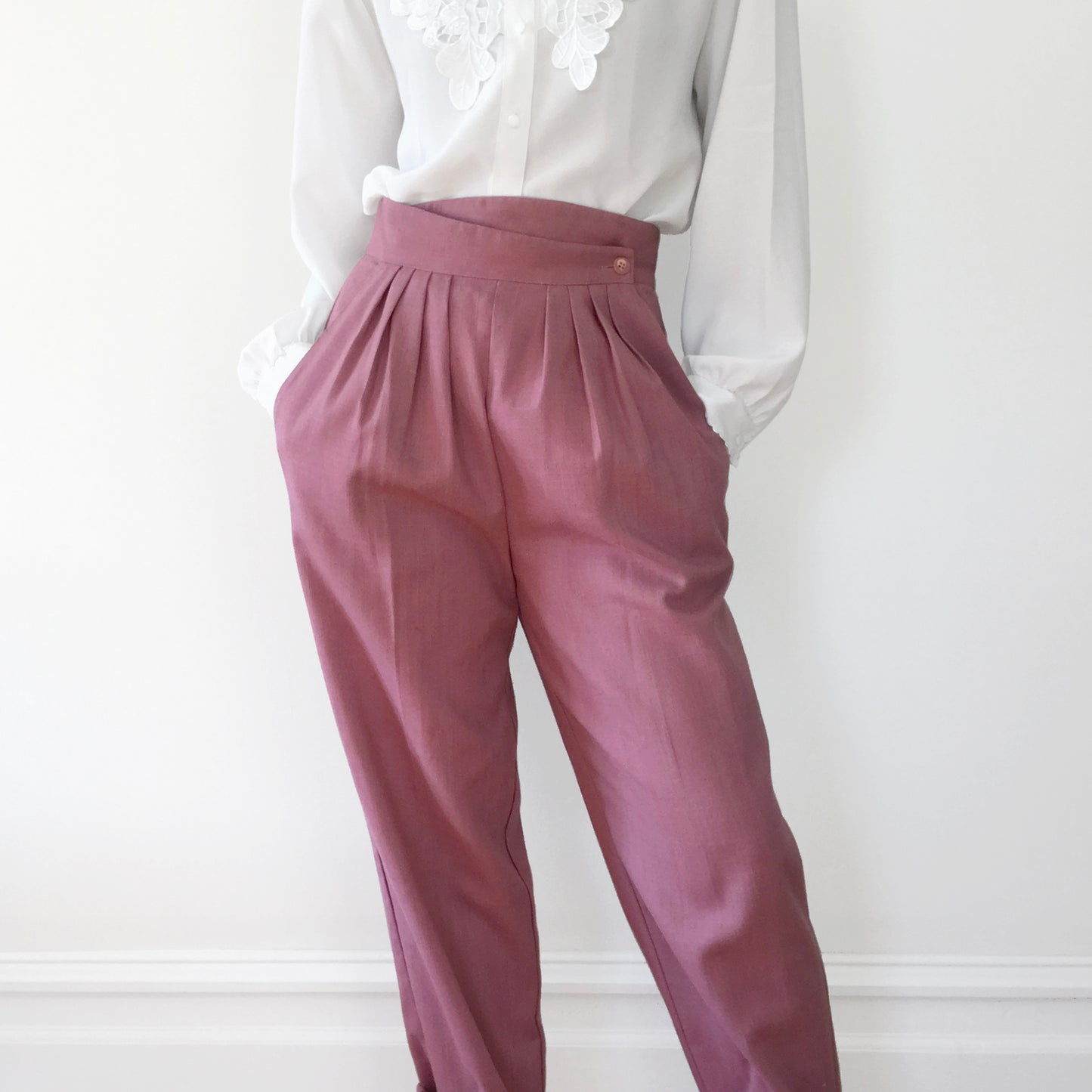 1980s Dusty Rose High-Waisted Pleated Cotton Pants