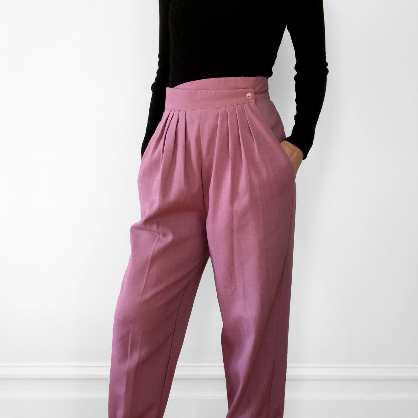 1980s Dusty Rose High-Waisted Pleated Cotton Pants