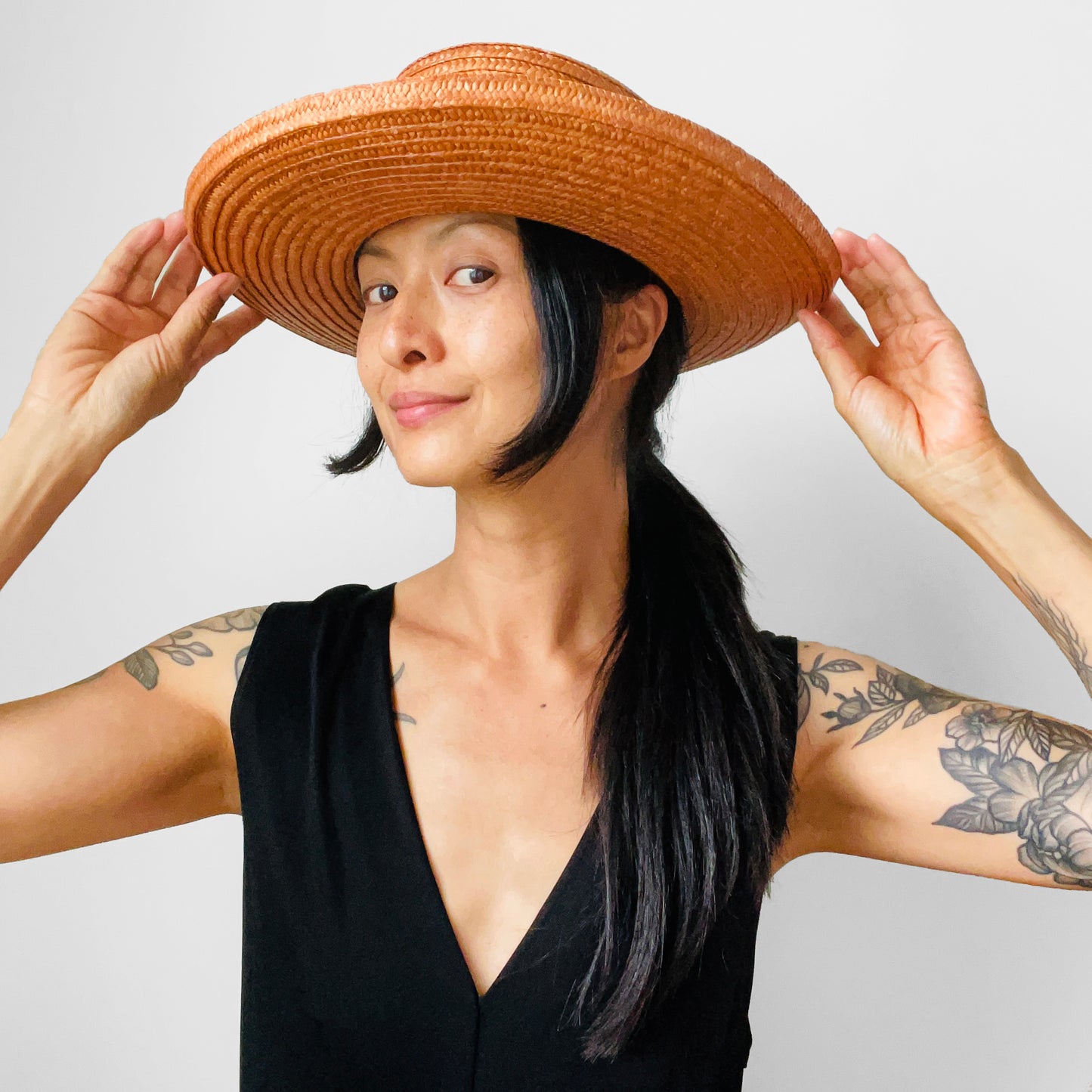 Woven Terracotta Wide-Brimmed Hat - Sz. S