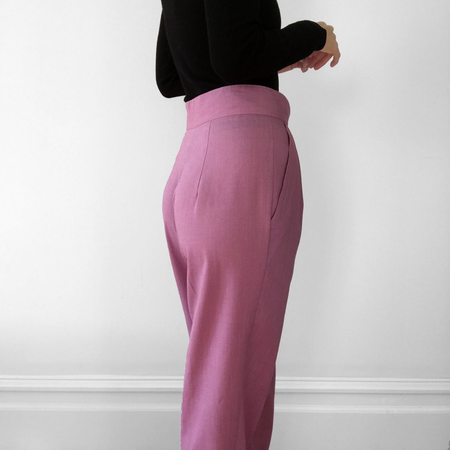 1980s Dusty Rose High-Waisted Pleated Cotton Pants