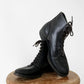 Black Leather Lace-Up Combat-Style Military-Style Ankle Boot