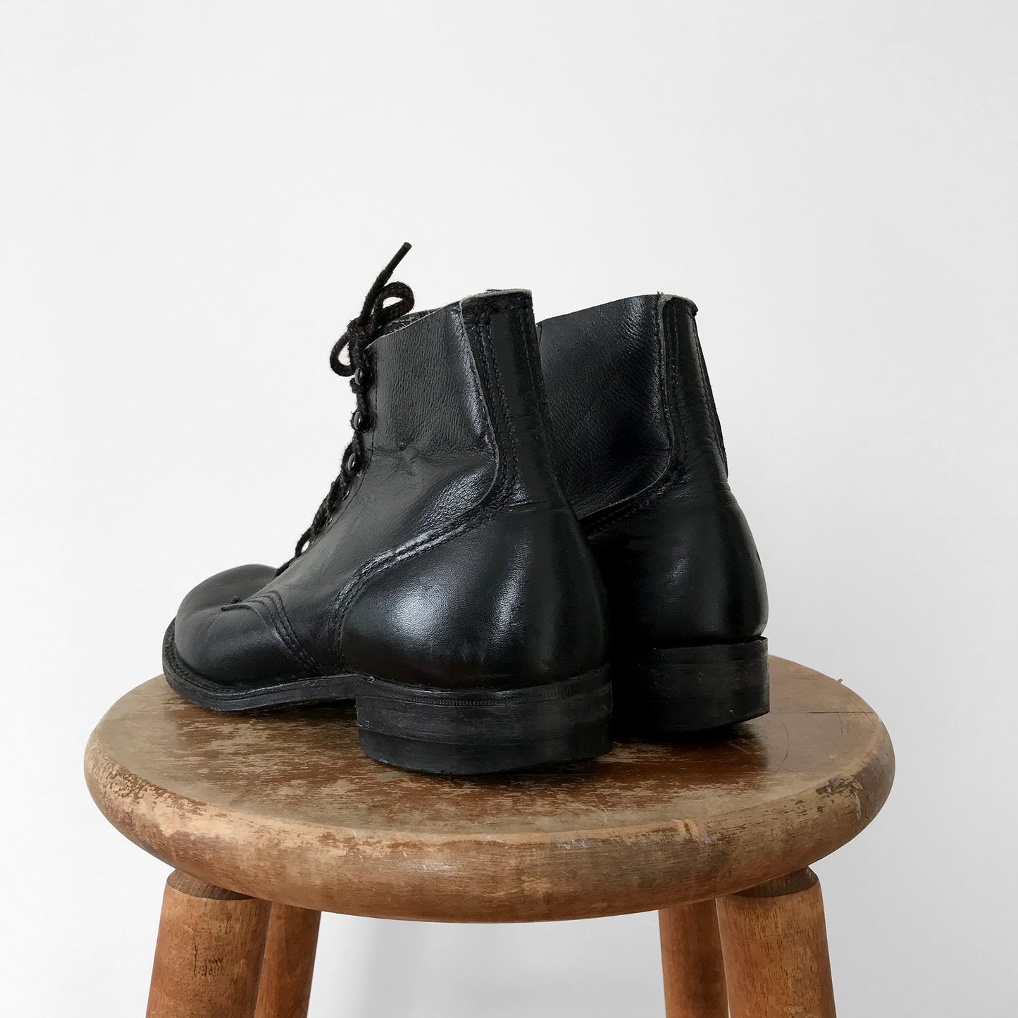 Black Leather Lace-Up Combat-Style Military-Style Ankle Boot