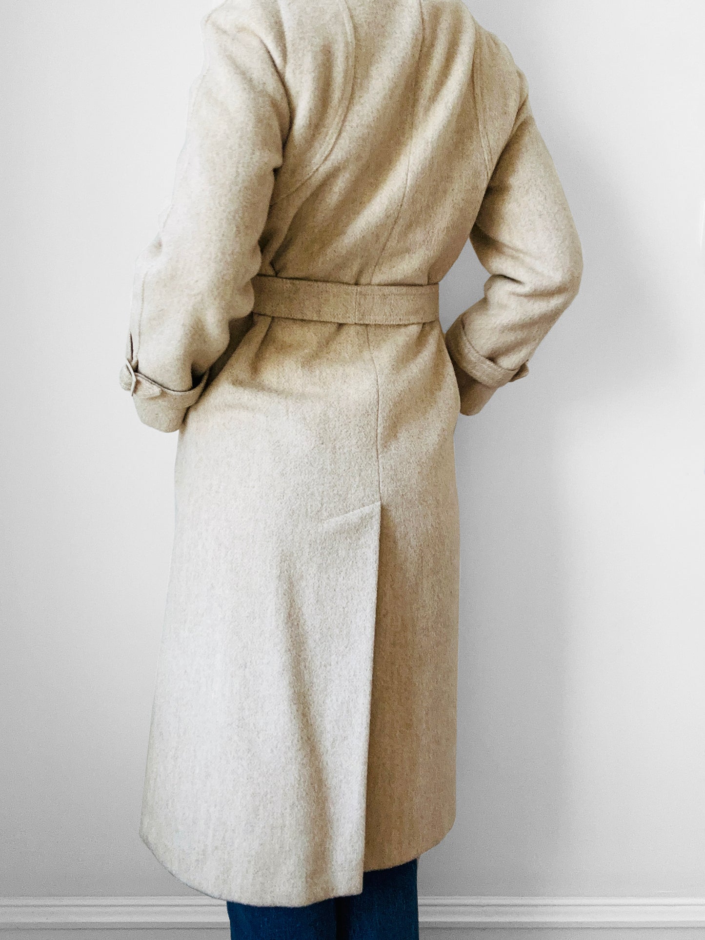 1970s Made in Canada Light Oatmeal Cream Fitted Belted Wool Coat - XS/S