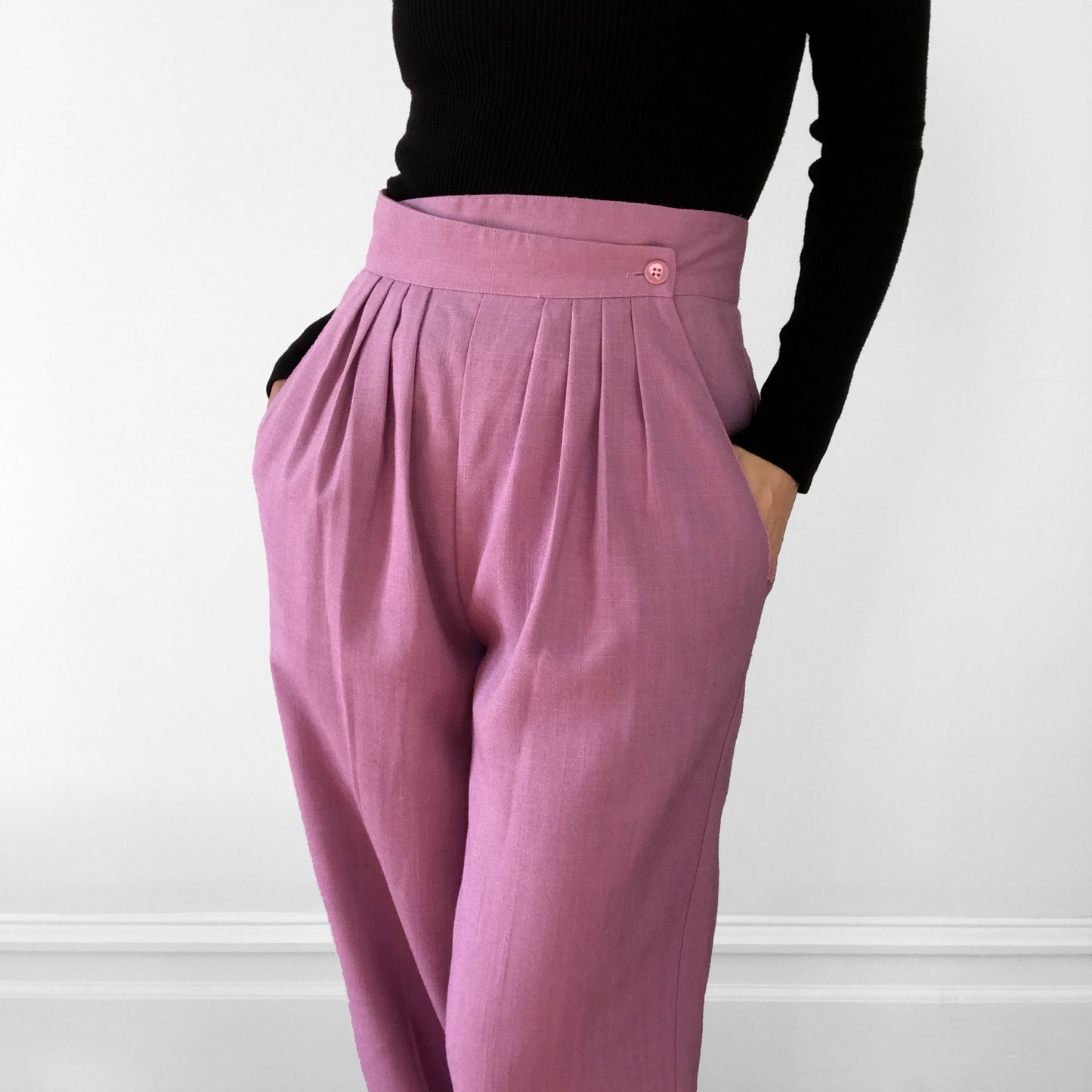 1980s Dusty Rose High-Waisted Pleated Cotton Pants