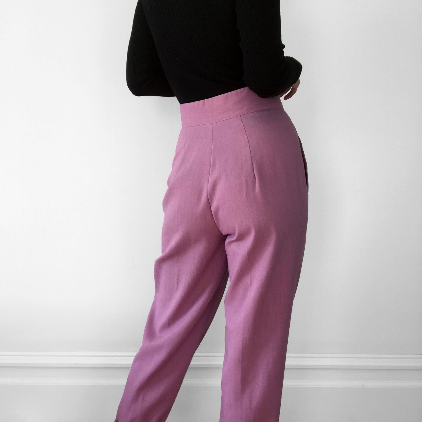 1980s Dusty Rose High-Waisted Pleated Cotton Pants