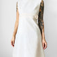 1960s Off-White and Blush Fitted Mock Neck Textured Baby Doll Dress - Sz. S