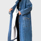 1980s Heavy Long Medium-Wash Blue Jean Denim Coat