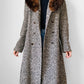 1970s Fur Collar Beige Brown Wool Tweed Double-Breasted Coat - S/M