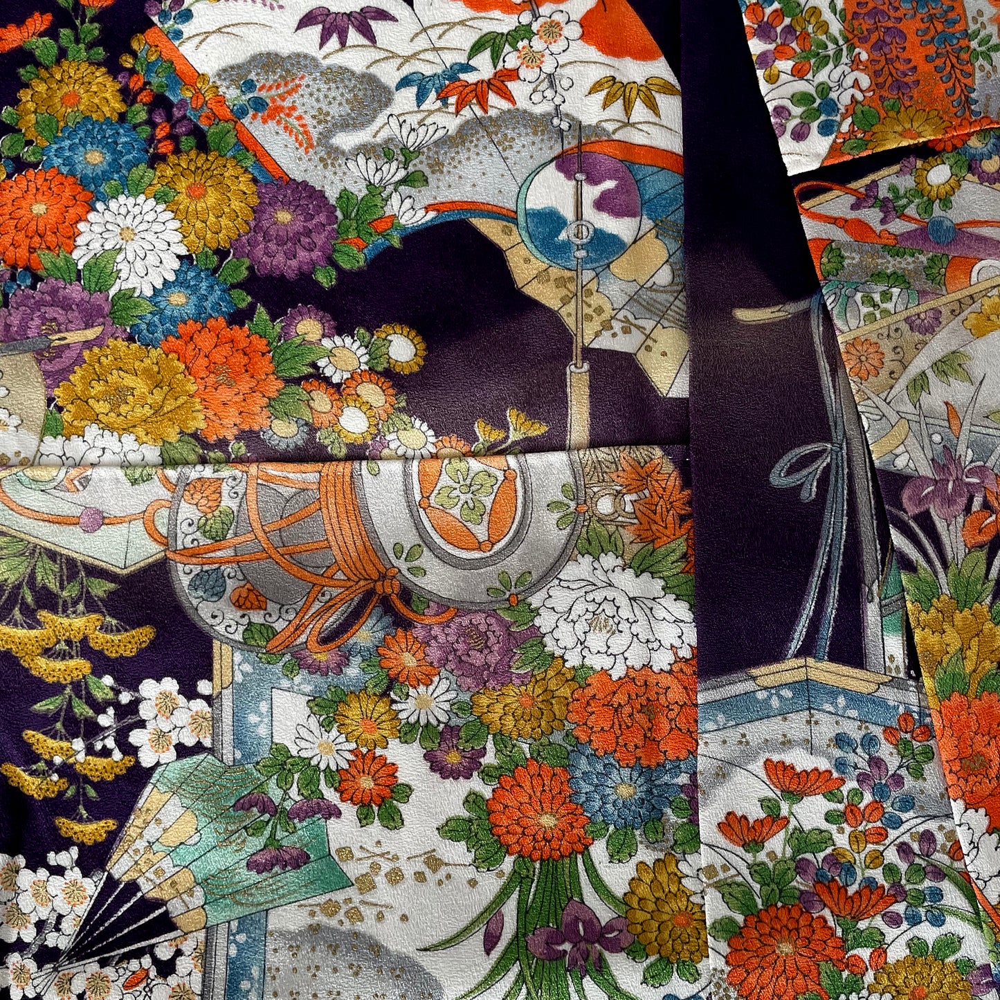 Silk Crepe, Eggplant, Geisha, Scenic, Kimono