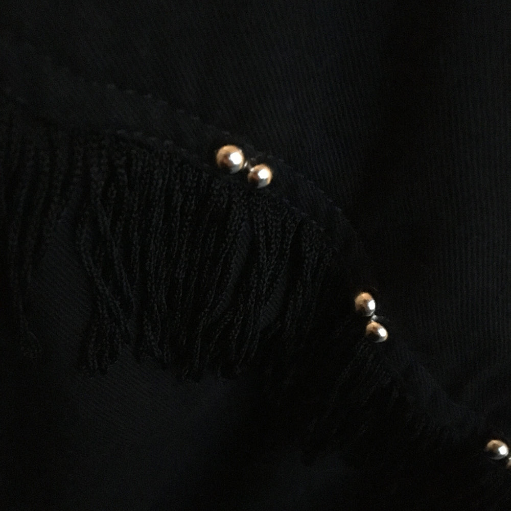 1980s Black Chambray Beaded Fringe Button-Front Collared Shirt