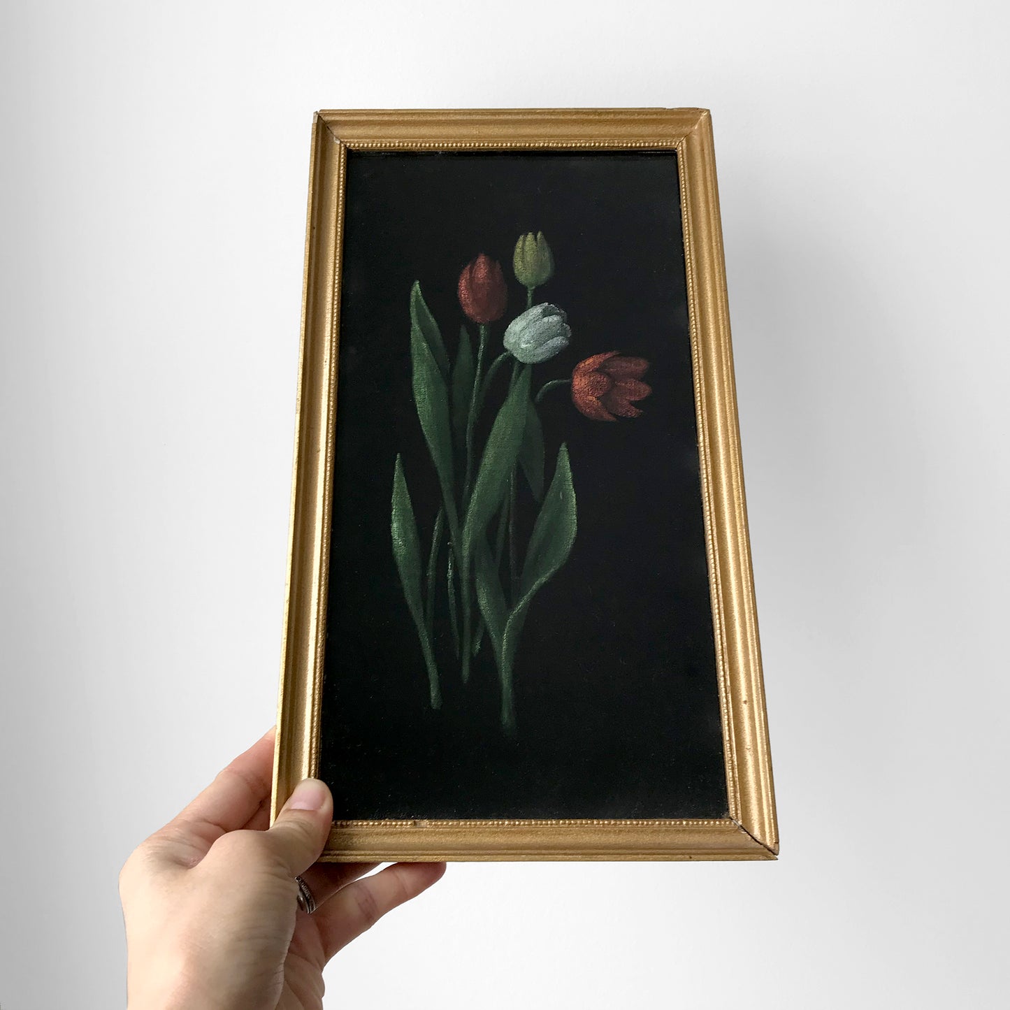 Black Hand-Painted Velvet Floral Framed Art