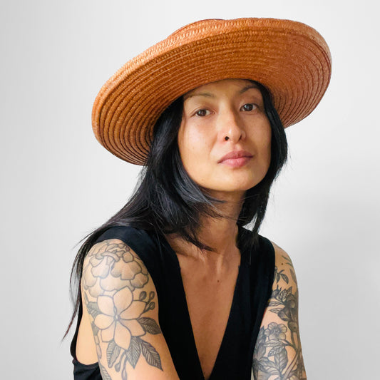 Woven Terracotta Wide-Brimmed Hat - Sz. S