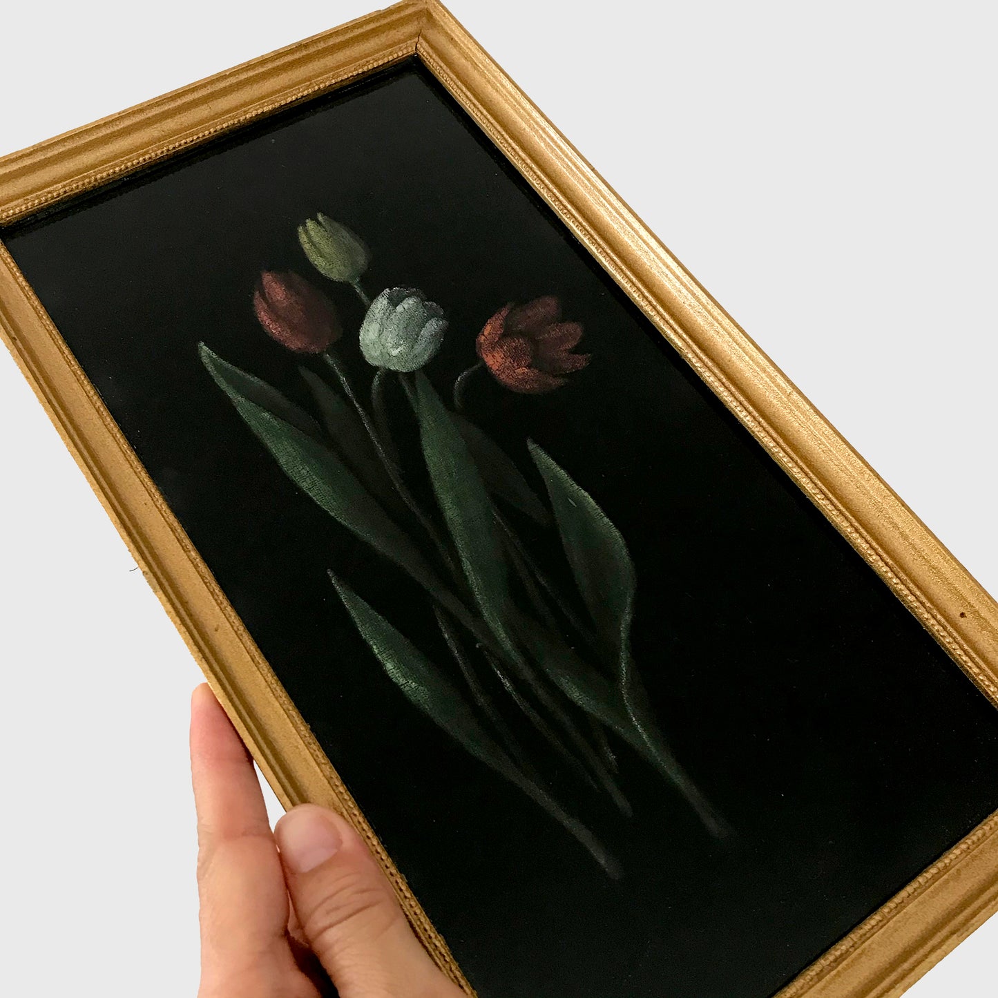 Black Hand-Painted Velvet Floral Framed Art