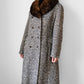 1970s Fur Collar Beige Brown Wool Tweed Double-Breasted Coat - S/M