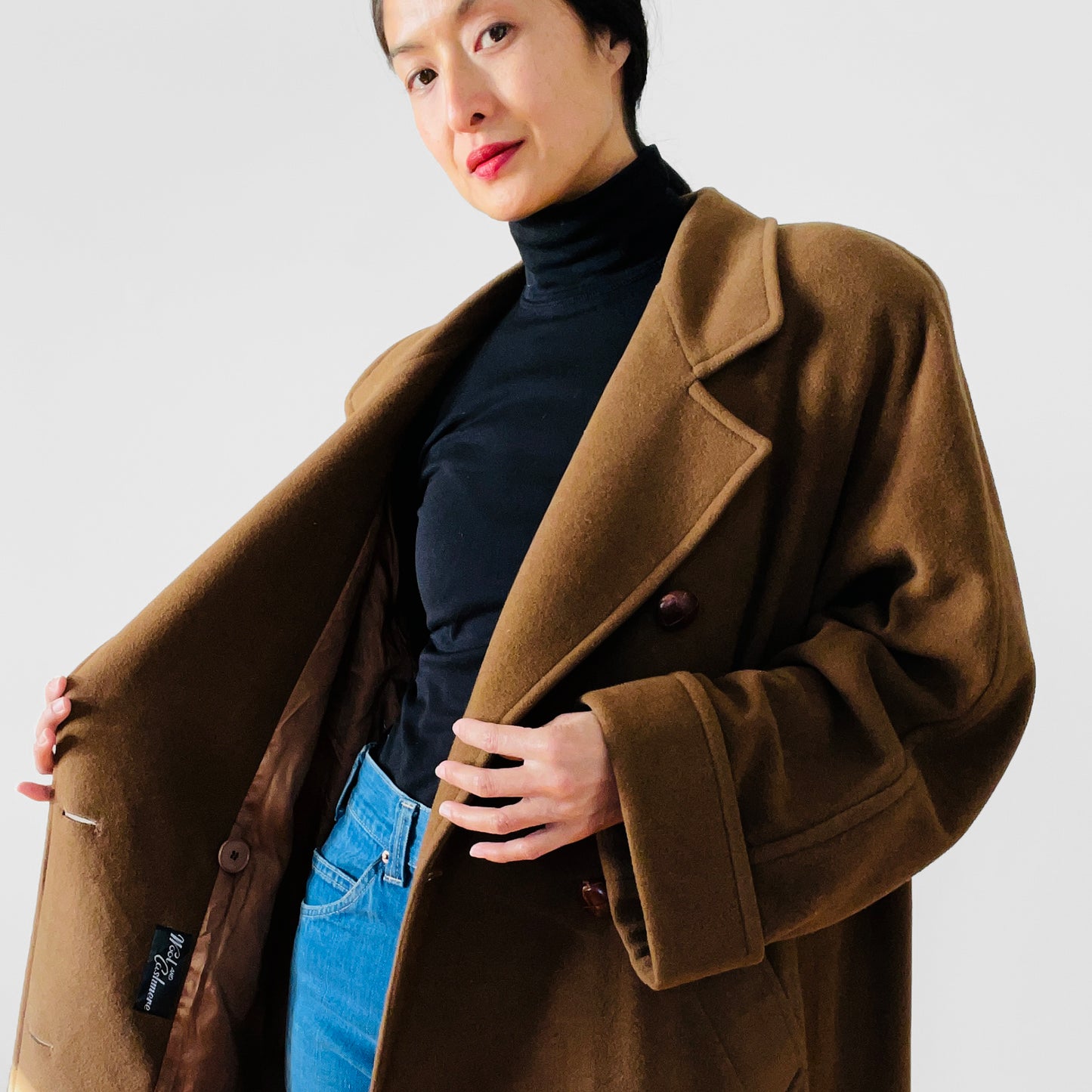 1980s Cognac Wool Cashmere Double-Breasted Overcoat - S/M/L