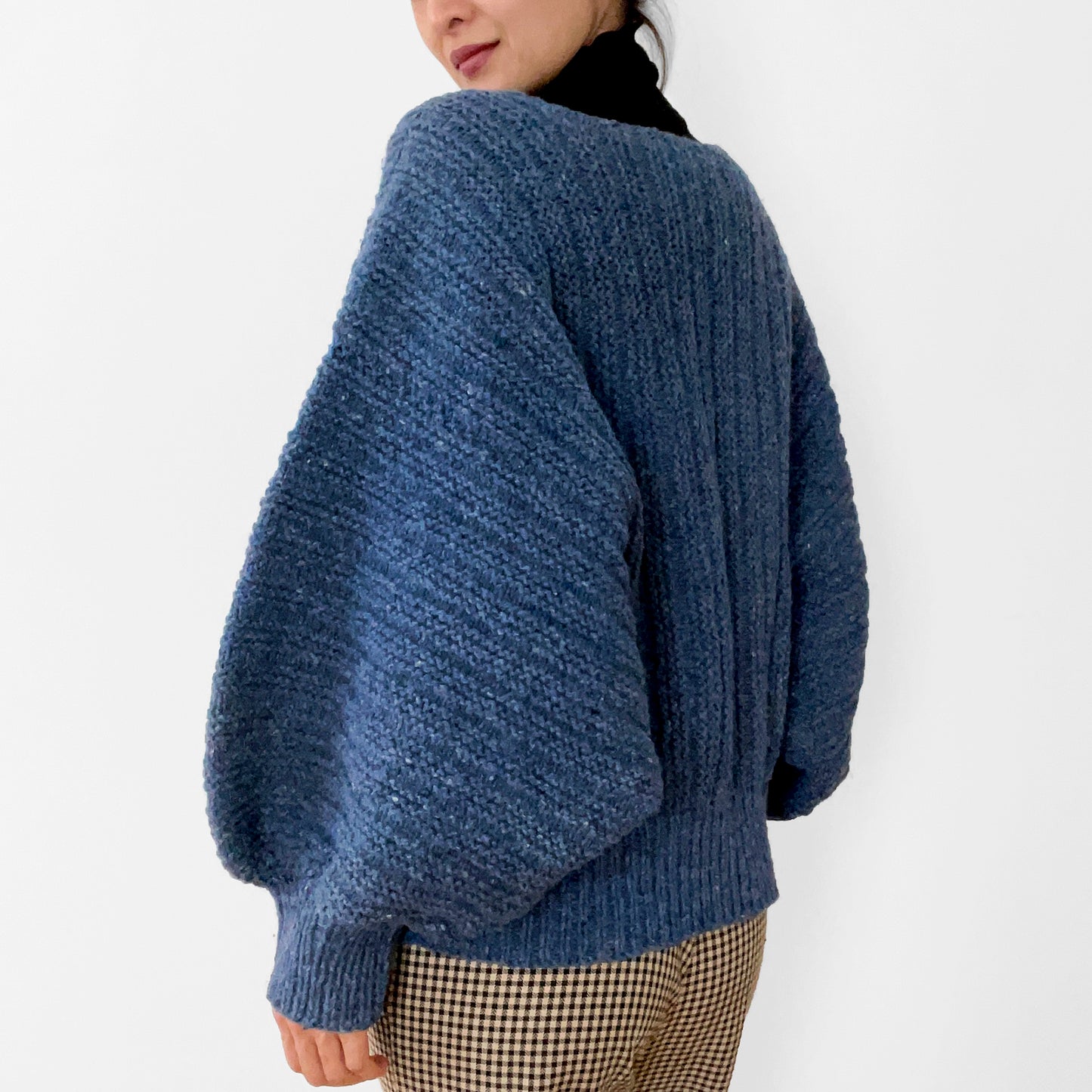 1980s Blue Bubble Sleeve Handmade Wool Sweater