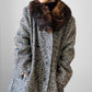 1970s Fur Collar Beige Brown Wool Tweed Double-Breasted Coat - S/M