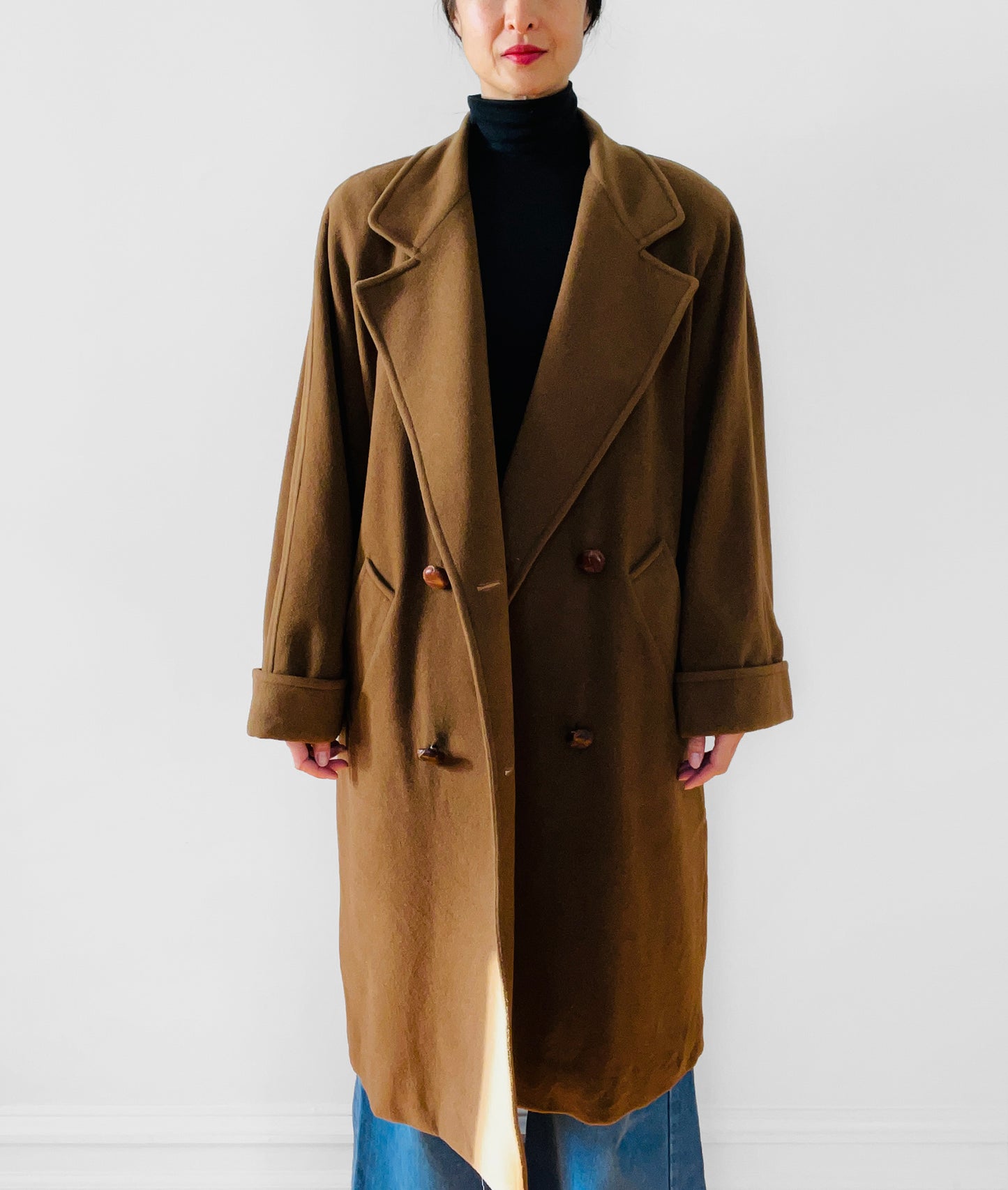 1980s Cognac Wool Cashmere Double-Breasted Overcoat - S/M/L