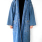 1980s Heavy Long Medium-Wash Blue Jean Denim Coat