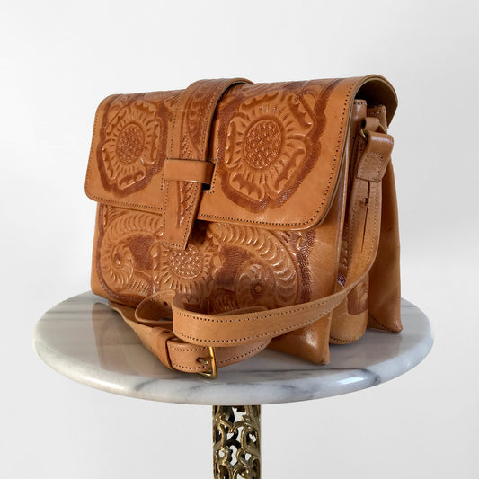 1970s Tooled-Leather Bohemian Purse