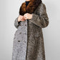 1970s Fur Collar Beige Brown Wool Tweed Double-Breasted Coat - S/M