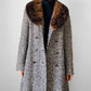 1970s Fur Collar Beige Brown Wool Tweed Double-Breasted Coat - S/M