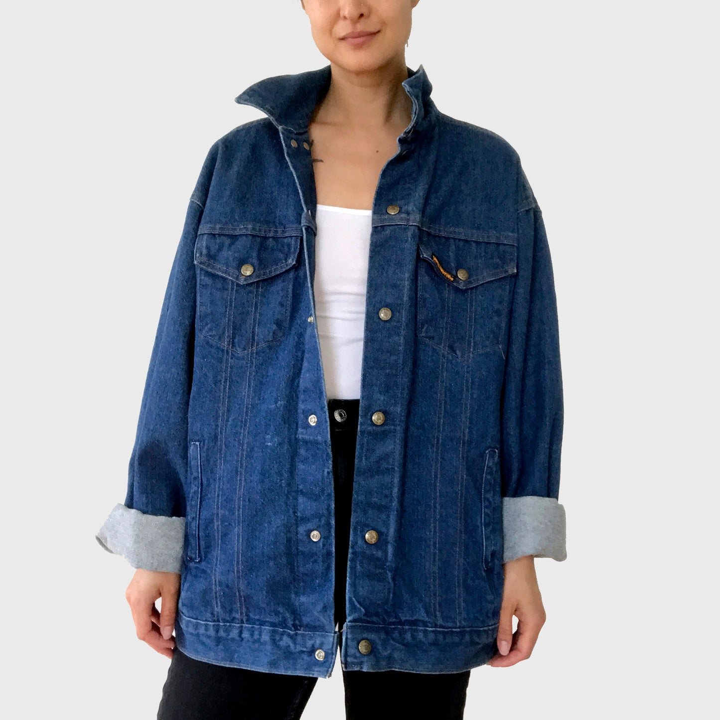 Dark-Wash Snap-Button Saddle King Denim Jean, Jacket