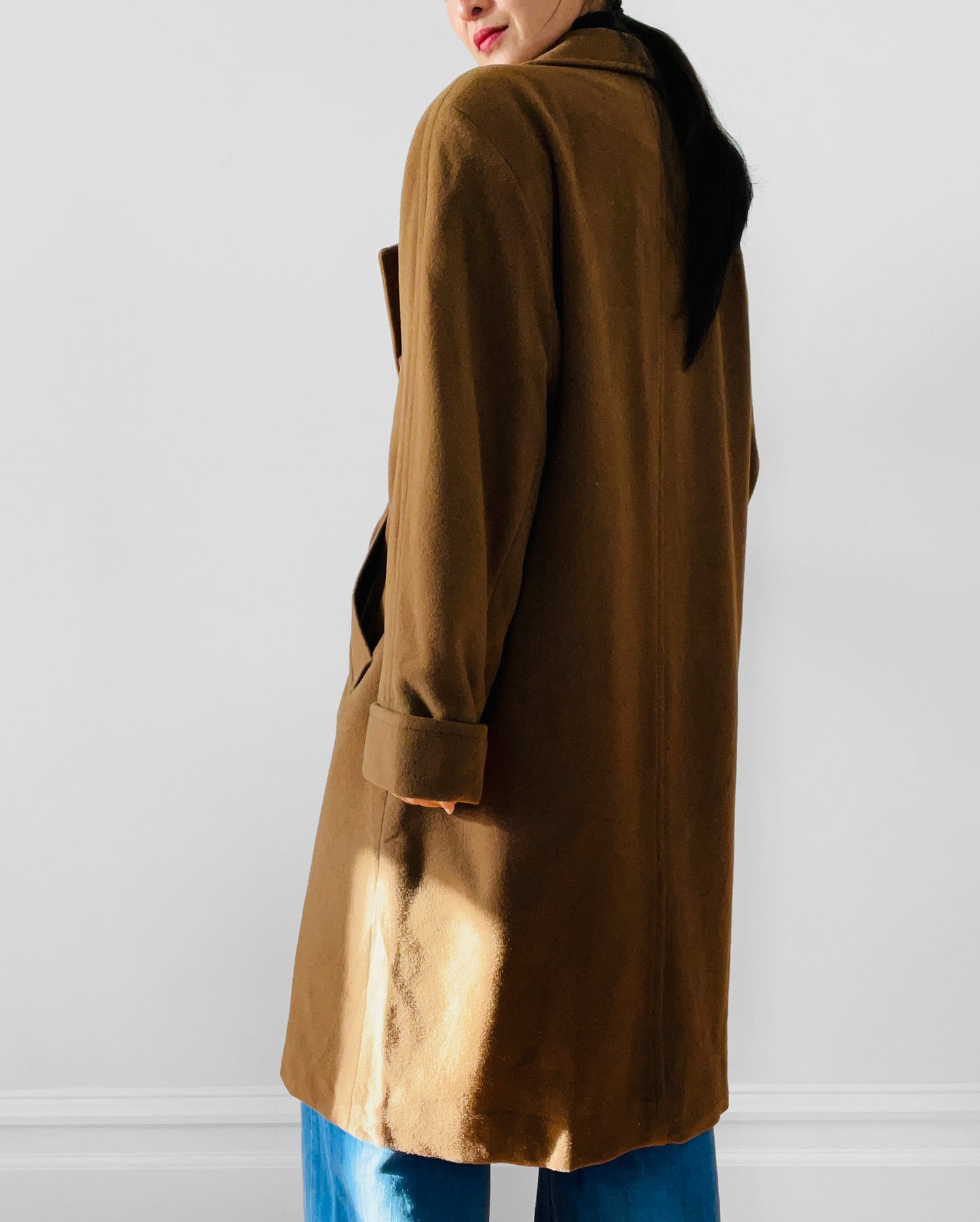 1980s Cognac Wool Cashmere Double-Breasted Overcoat - S/M/L