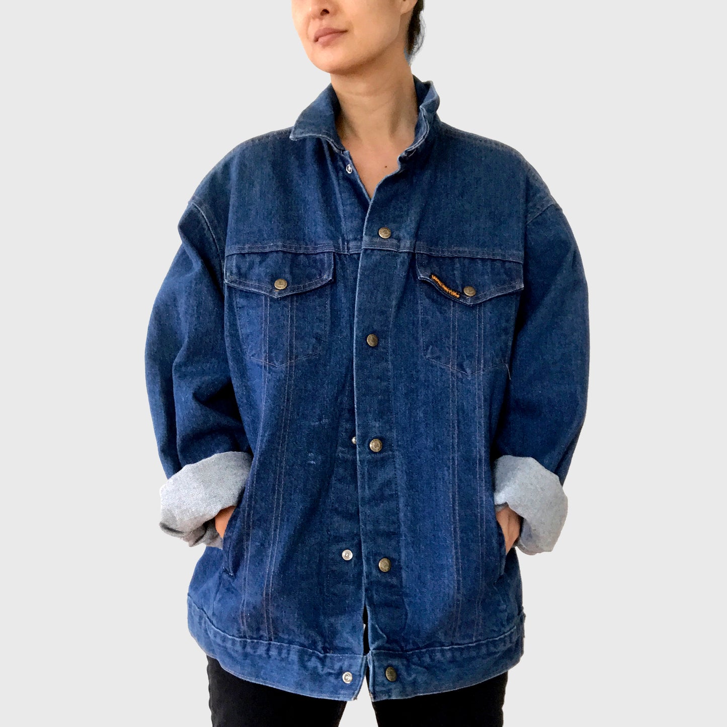 Dark-Wash Snap-Button Saddle King Denim Jean, Jacket