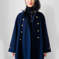 1960s Navy Blue Naval Military Style Double-Breasted Wool Coat - S/M