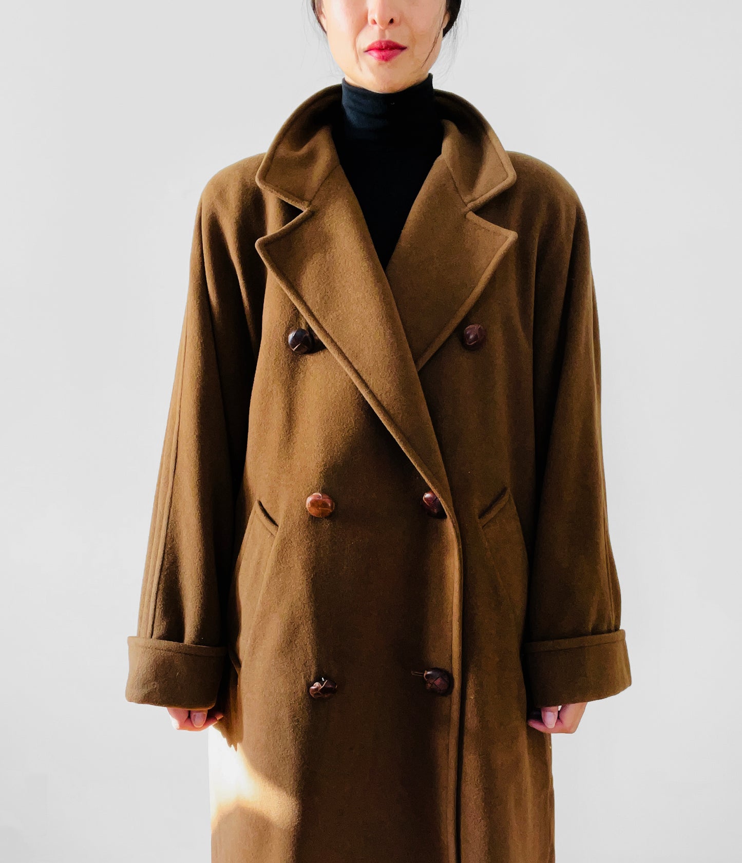 1980s Cognac Wool Cashmere Double-Breasted Overcoat - S/M/L