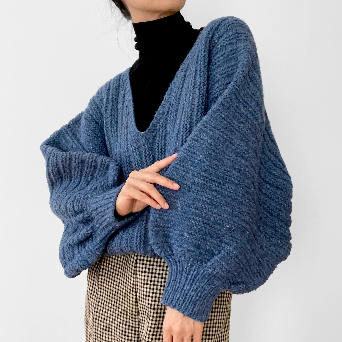 1980s Blue Bubble Sleeve Handmade Wool Sweater