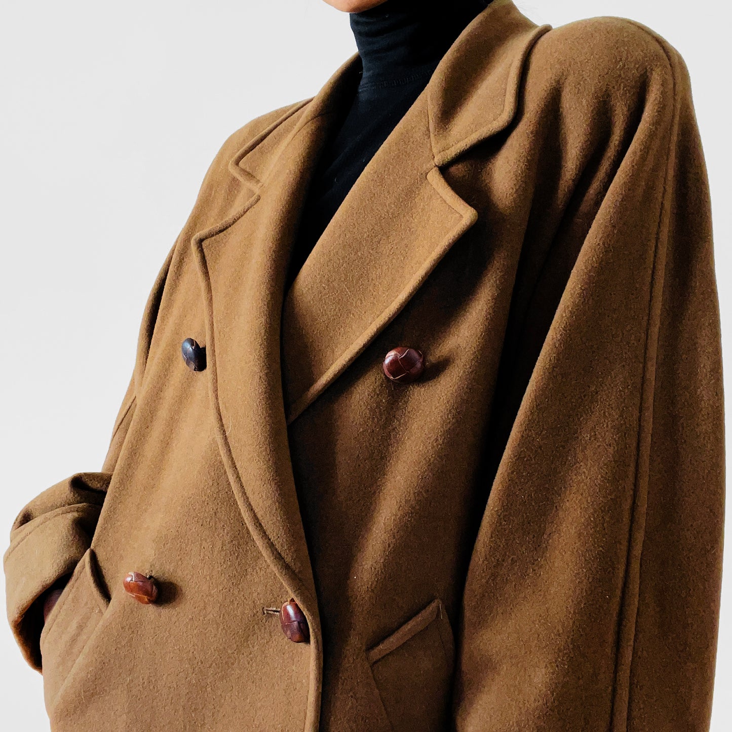 1980s Cognac Wool Cashmere Double-Breasted Overcoat - S/M/L