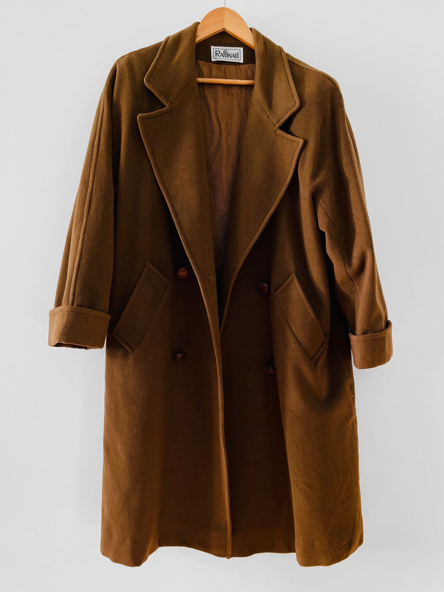 1980s Cognac Wool Cashmere Double-Breasted Overcoat - S/M/L