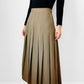 1970s - 1980s Made in Canada Wheat Beige Side Button Knife Pleat Tea Length A-Line Skirt - Waist 26