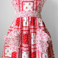 1960s Red and White Floral Patchwork Patterned Tied-Waist Cotton Apron