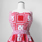 1960s Red and White Floral Patchwork Patterned Tied-Waist Cotton Apron