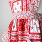 1960s Red and White Floral Patchwork Patterned Tied-Waist Cotton Apron