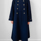 1960s Navy Blue Naval Military Style Double-Breasted Wool Coat - S/M