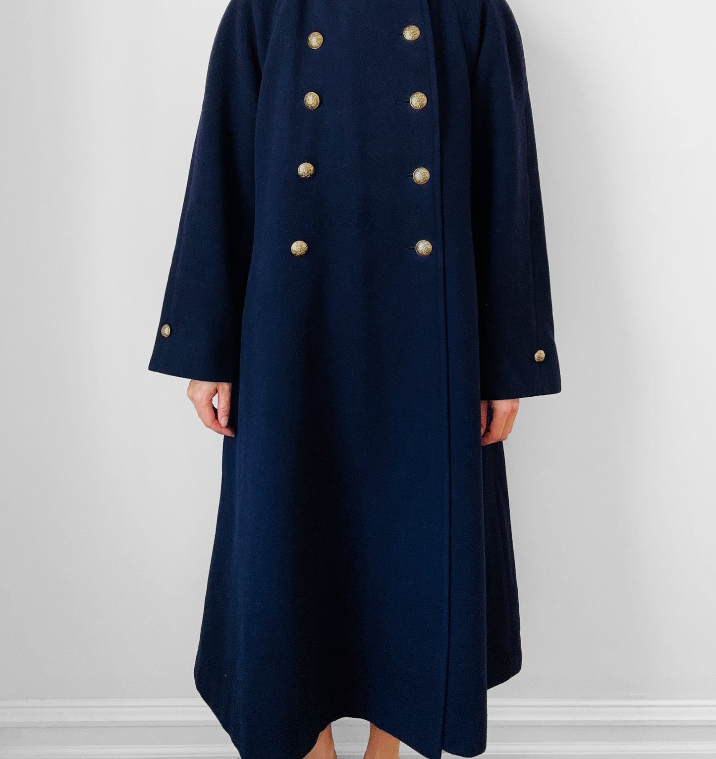 1960s Navy Blue Naval Military Style Double-Breasted Wool Coat - S/M