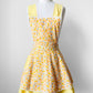 1960s Yellow and White Floral Paisley Patterned Reversible Tied-Waist Cotton Apron