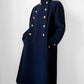 1960s Navy Blue Naval Military Style Double-Breasted Wool Coat - S/M