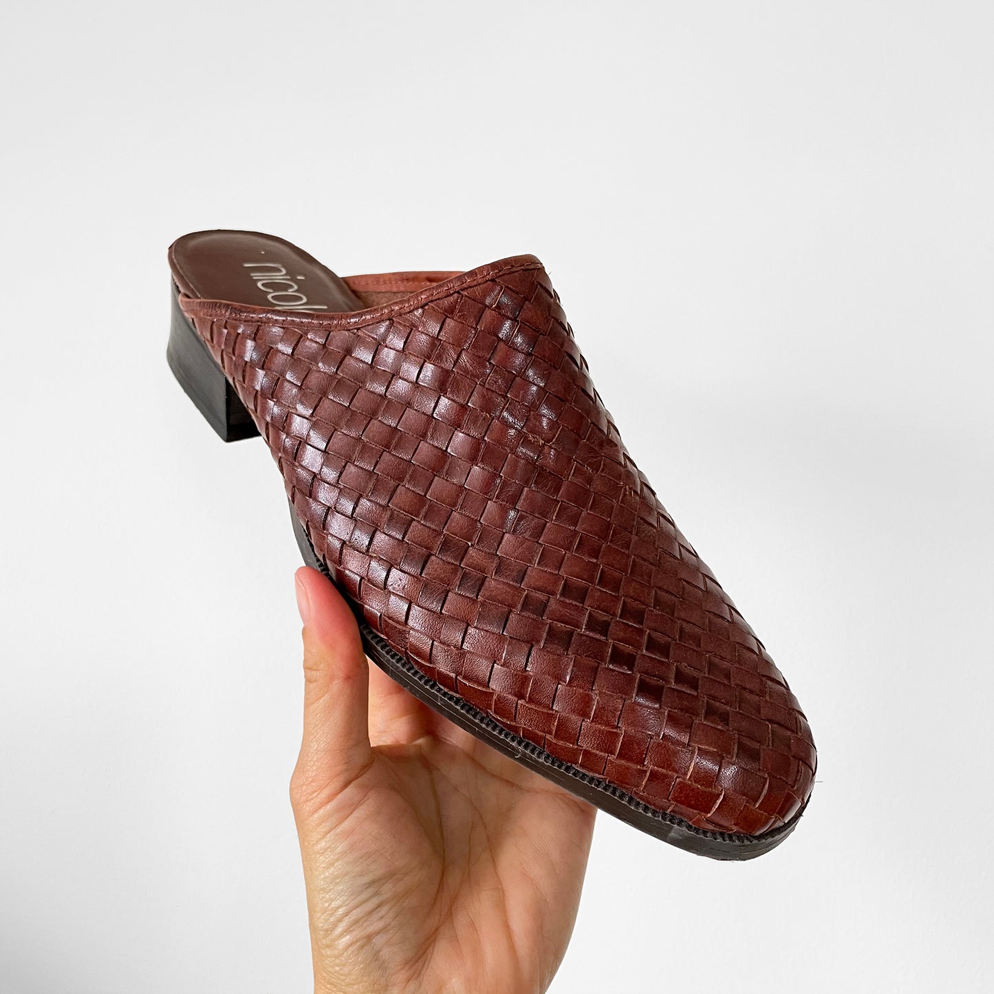 1990s Saddle Brown Woven Leather Low-Heel Slip-On Flats