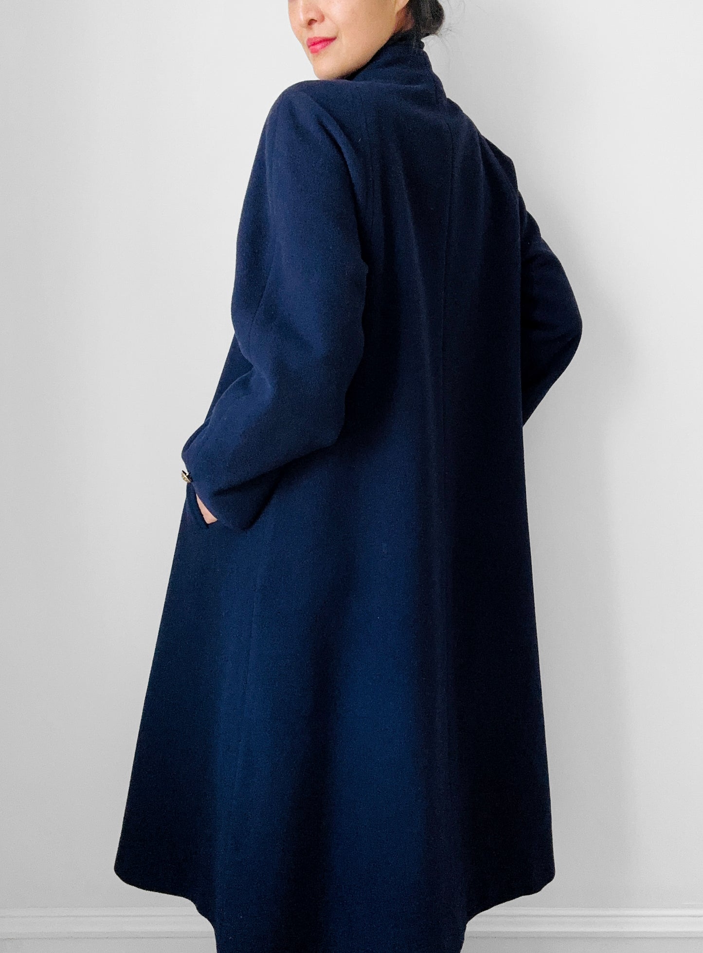 1960s Navy Blue Naval Military Style Double-Breasted Wool Coat - S/M