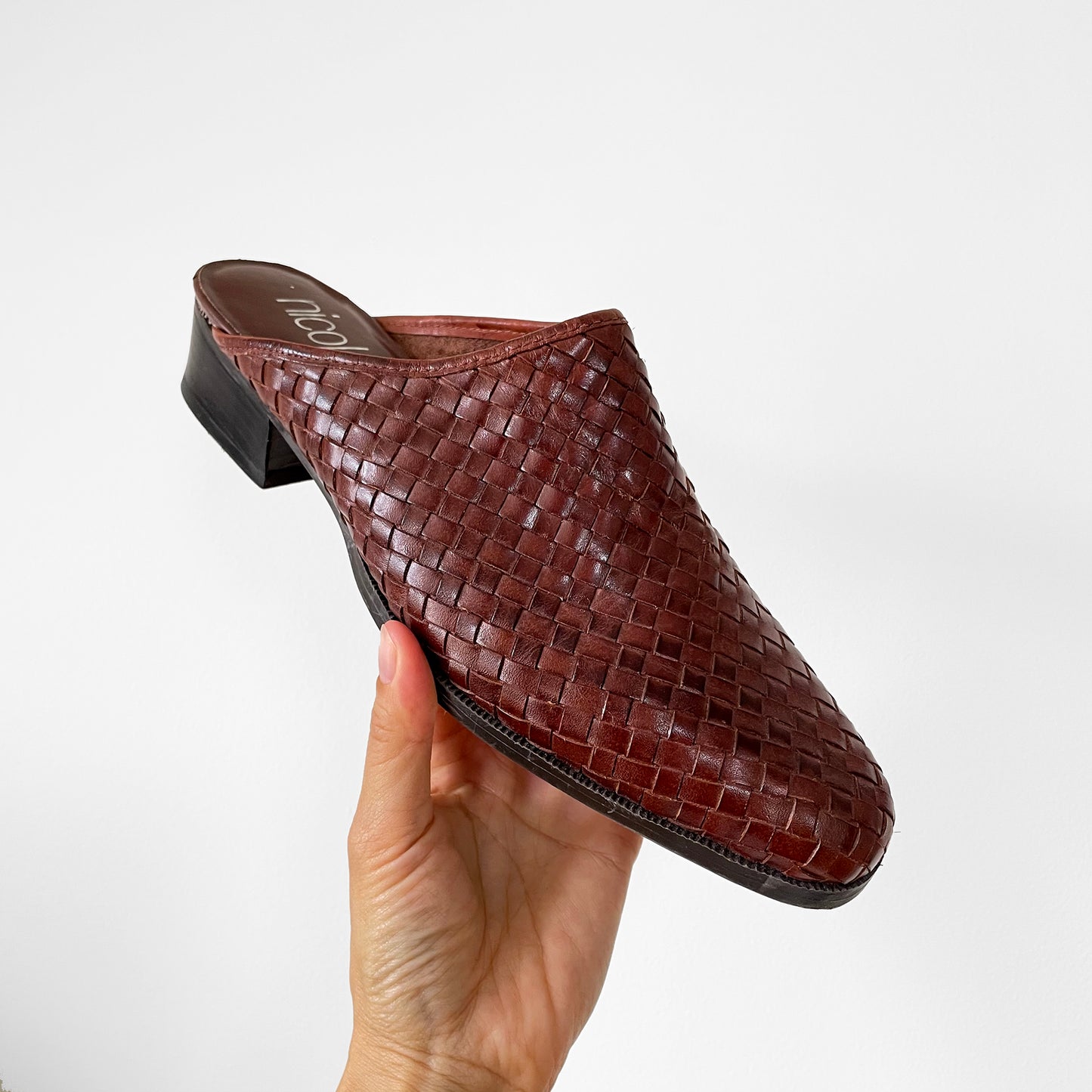 1990s Saddle Brown Woven Leather Low-Heel Slip-On Flats