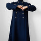 1960s Navy Blue Naval Military Style Double-Breasted Wool Coat - S/M